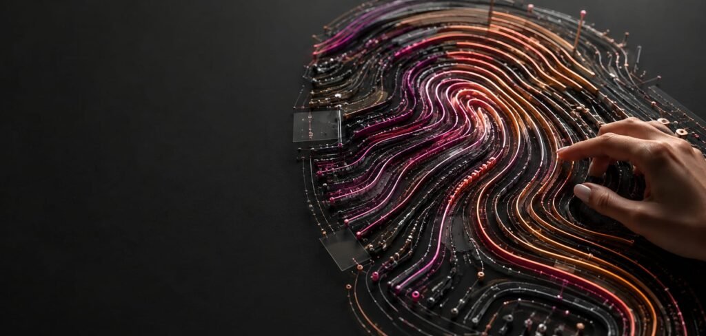 Abstract contour lines in the Fusion AI Marketing brand gradient